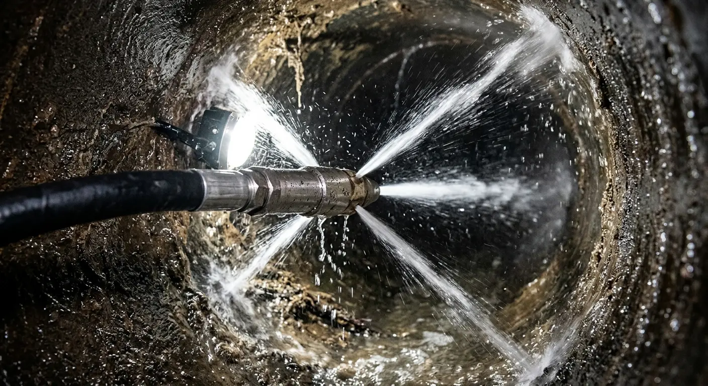 High-pressure hydro jetting nozzle cleaning sewer pipe for Storm Drain Cleaning in Coffeyville